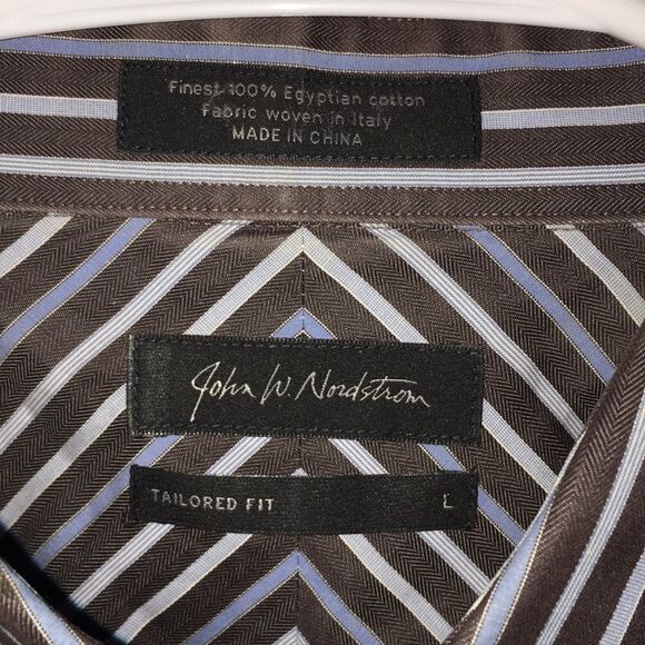 Brown Blue Stripe John W Nordstrom LS Shirt L - Picture 3 of 5